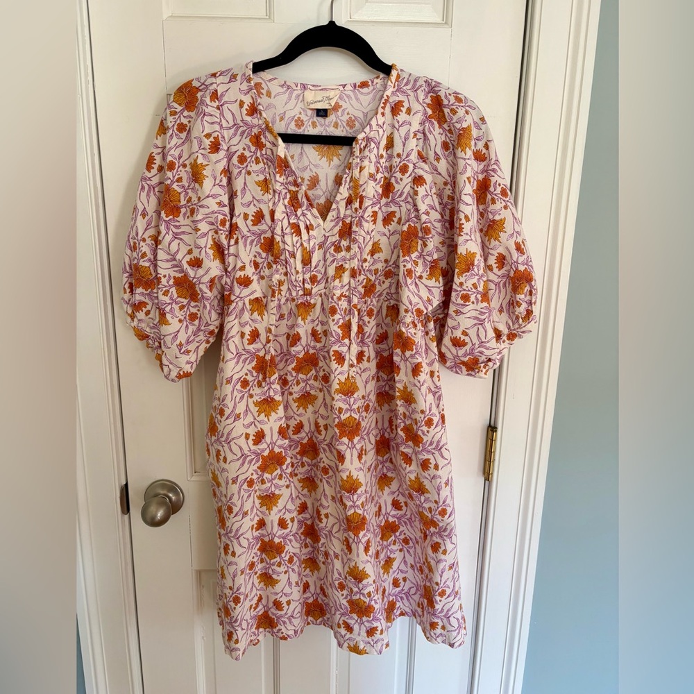 Universal Thread Floral Puff Sleeve Mini Dress Pockets Boho Cottagecore S